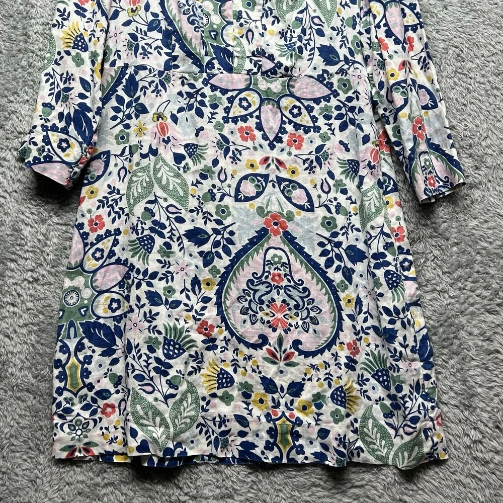 Boden Dress Womens Petite 8P Floral Paisley Jessa Linen Tunic 3/4 Sleeve V Neck - Picture 5 of 12